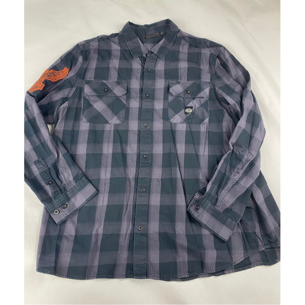 Harley Davidson Motorbreath Long Sleeve Flannel Men's Size 3X Purple Black Plaid